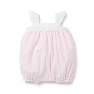 Pink and White Eyelet Trim Baby Romper